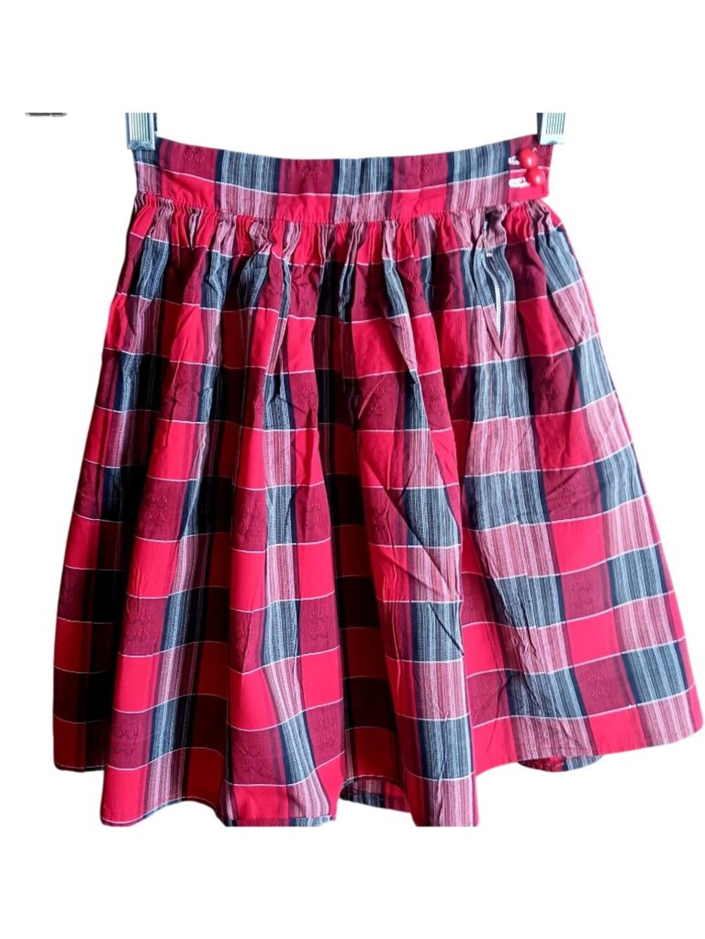 True Vintage Skirt 20" 20W 1950s ROCKABILLY COUNTRY COTTON RED PLAID SIDE ZIP